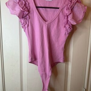 Chic Pink Ruffle Sleeve Bodysuit